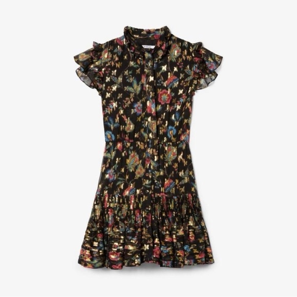 DEREK LAM 10 CROSBY • Edith Ruffled Floral Mini Dress in Black - Picture 2 of 15